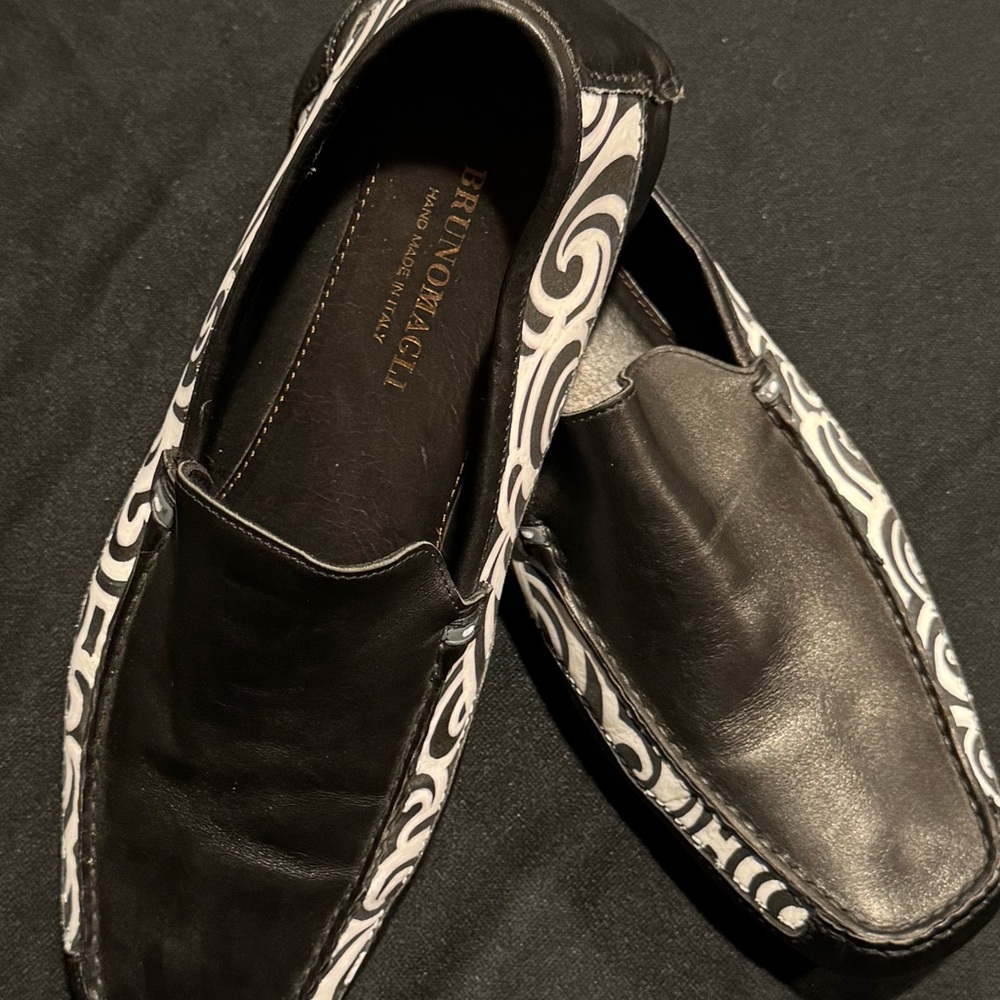 Bruno Magli Black & White Damien Bart Hand-Painted Leather Loafers Size 11